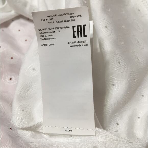 NWT Michael Kors Fashion Basics XS White Gathered Off The Shoulder Eyelet Top - Picture 9 of 9